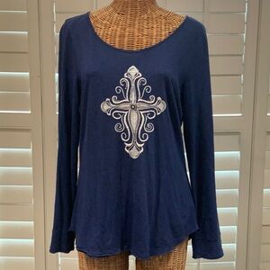 New Directions Blue Graphic Long Sleeve Tee